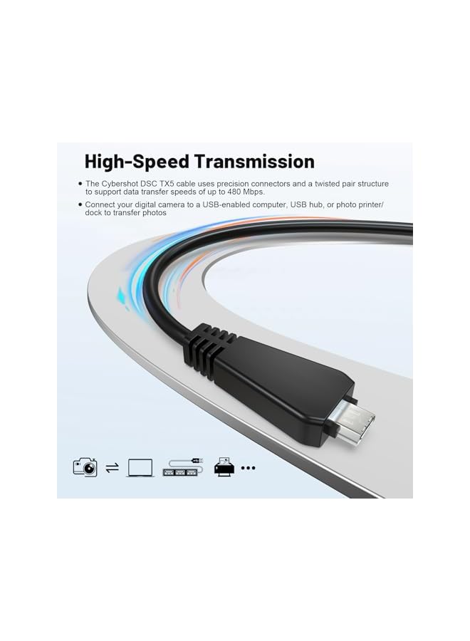 Green Tiger كابل USB VMC-MD3 من إيروركس متوافق مع كاميرا سوني سايبر شوت الرقمية DSC-W350 W360 W380 W390 W560 W570 WX7 WX9 WX30 H70 TX100 TX66 والمزيد، بطول 4.9 قدم - Image 3